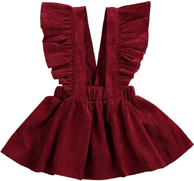 Vohawsa Toddler Baby Girl Velvet Backless Ruffle Strap Overalls Skirt Solid Suspender Tutu Dress ... | Amazon (US)