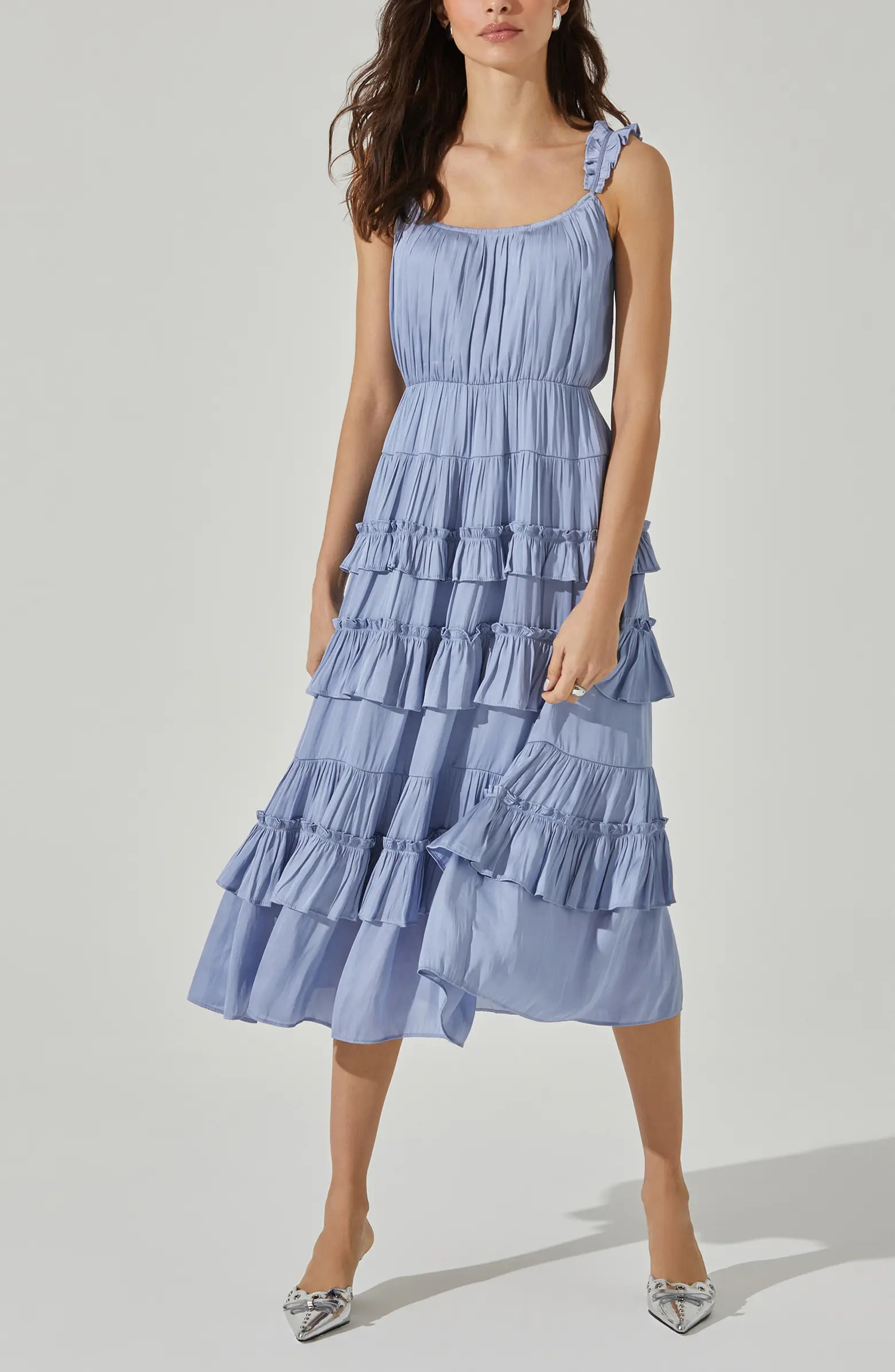 Tiered Matte Satin Midi Dress | Nordstrom