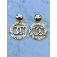 CC Chanel Earrings // Gold Hoop Statement Earrings //Chanel Inspired Jewelry // CC Earrings // Designer Inspired CC | Etsy (US)