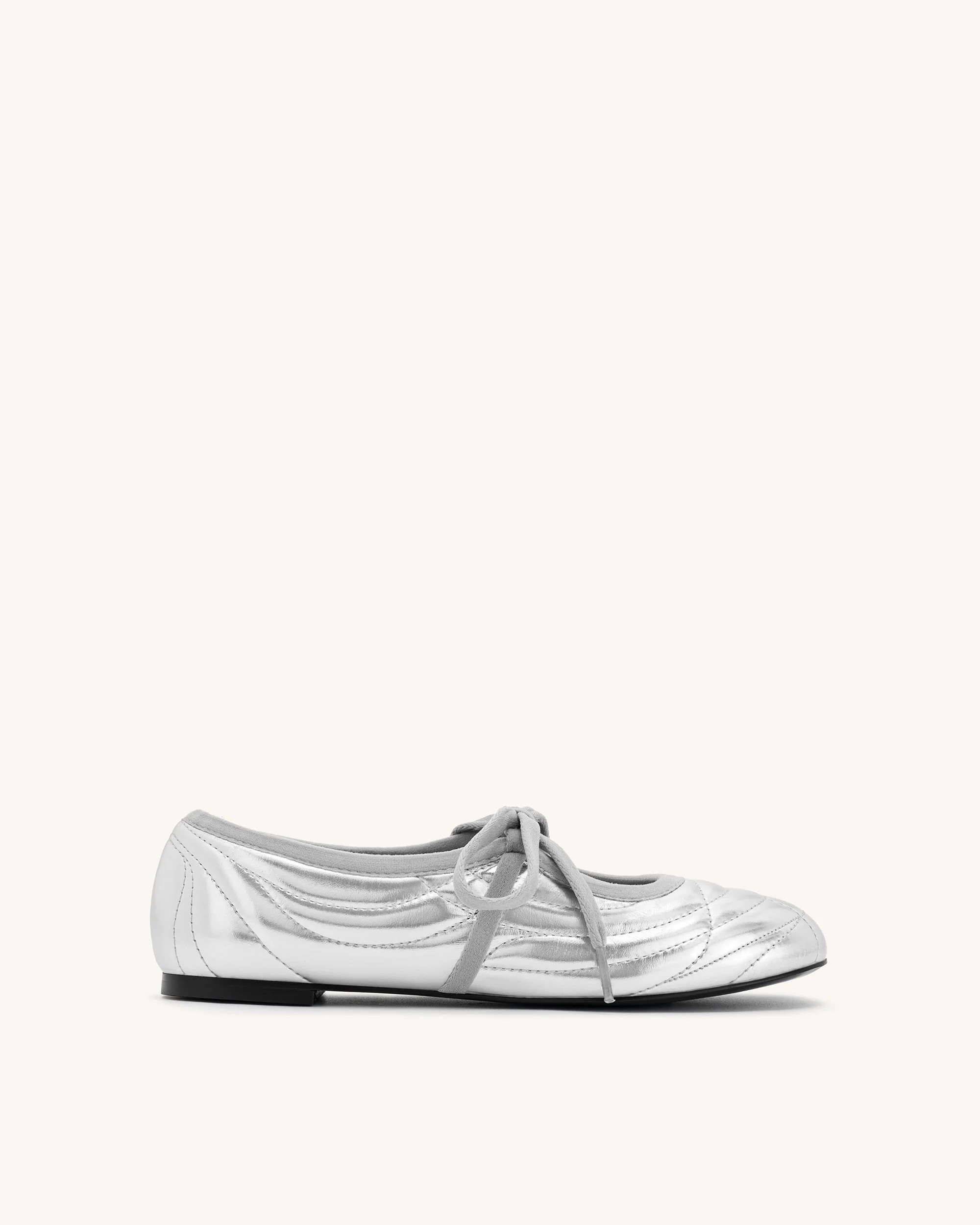 Erika Topstitching lace-up ballet Flats- Silver | JW PEI US