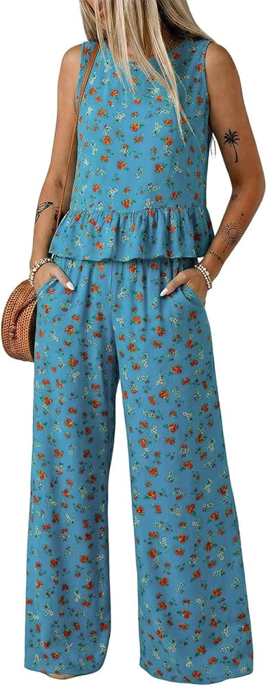 Dokotoo Pants Sets Women 2 Piece Outfits Sleeveless Round Neck Tank Tops Matching Sets for Women ... | Amazon (US)