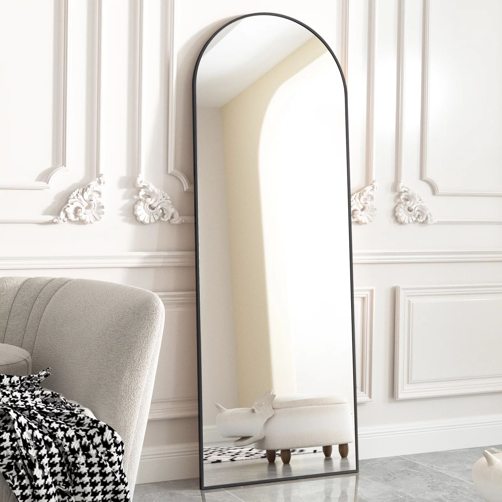 BEAUTYPEAK Arched Full Length Floor Mirror 64"x21" Full Body Standing Mirror,Black | Walmart (US)