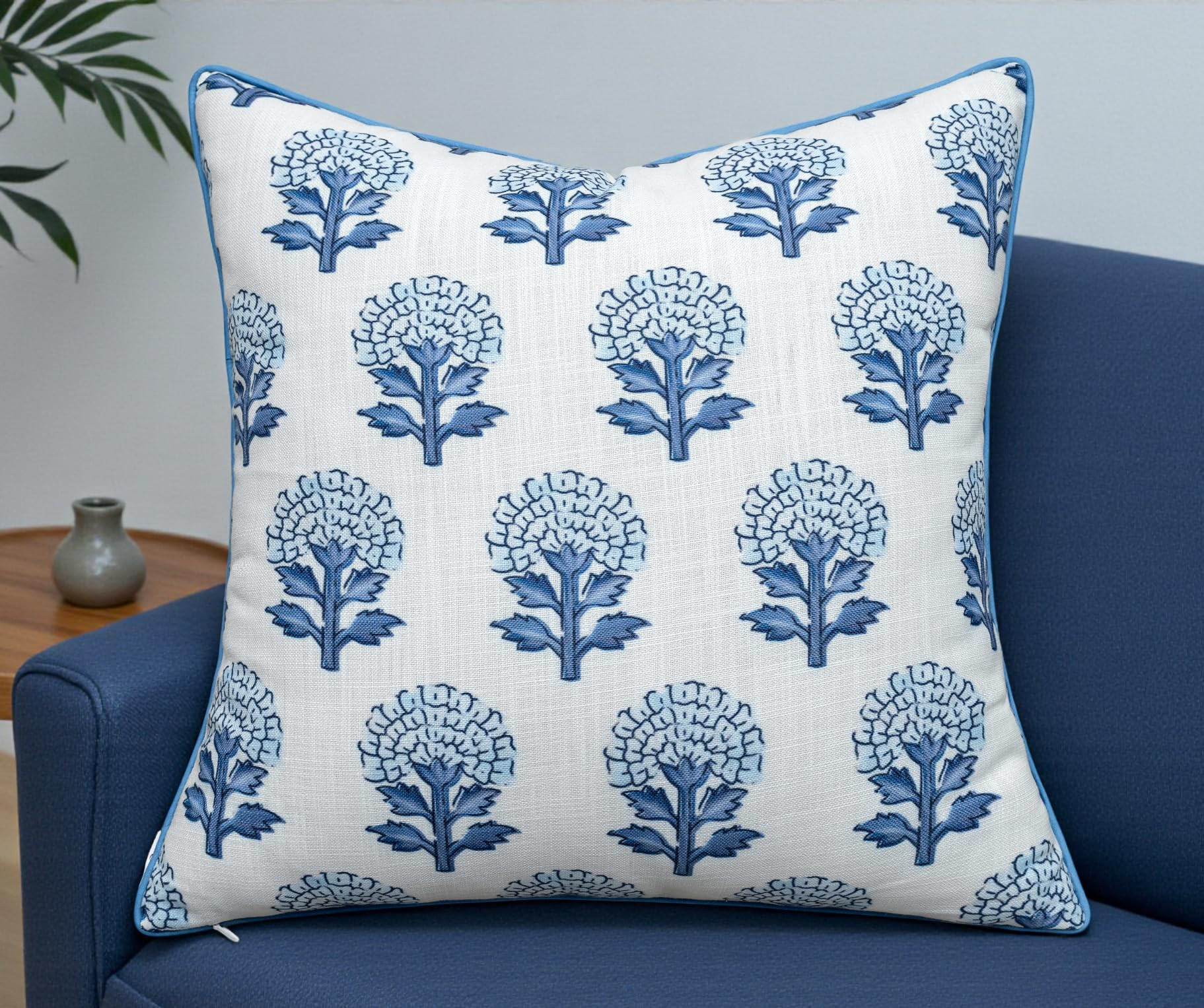 Blue Botanical Print Throw Pillow Cover - 20x20 Inch Cotton Blend - Babur Floral | Amazon (US)
