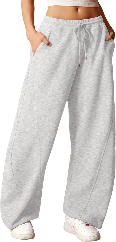 ELLEVEN Women's Y2K Wide Leg Sweatpants - High Elastic Waist Baggy Pants with Pockets & Adjustabl... | Amazon (US)