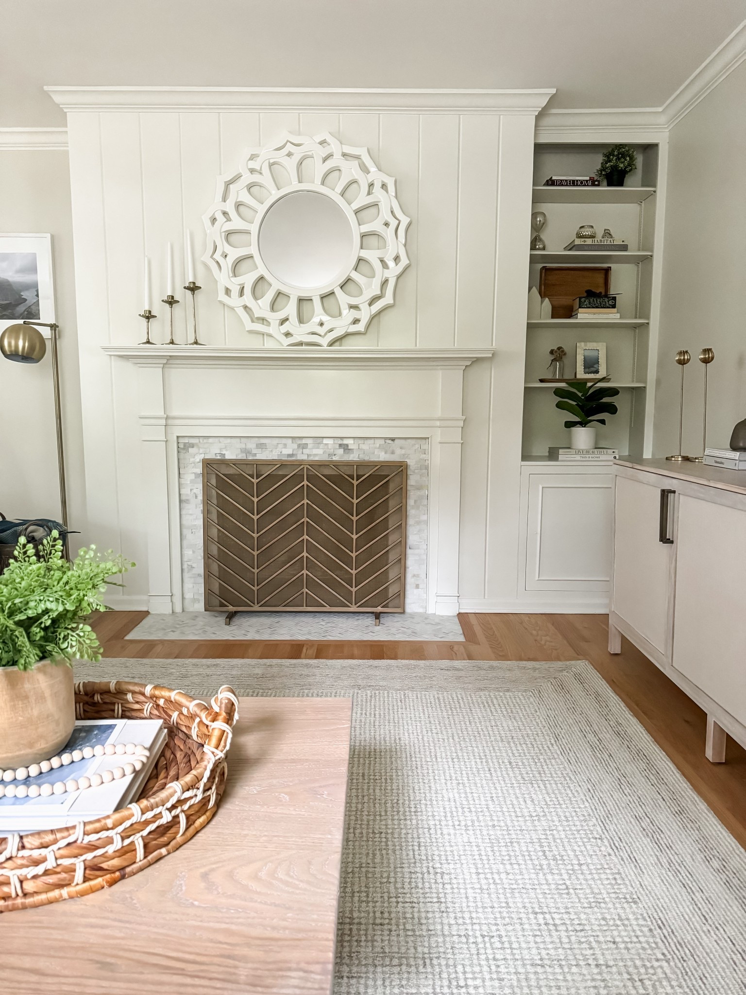 Area rug. Home decor. Neutral design. Living room. Fireplace screen. Counter stools. Vase. Backsplash. Kitchen faucet. Touch faucet  

#LTKHome