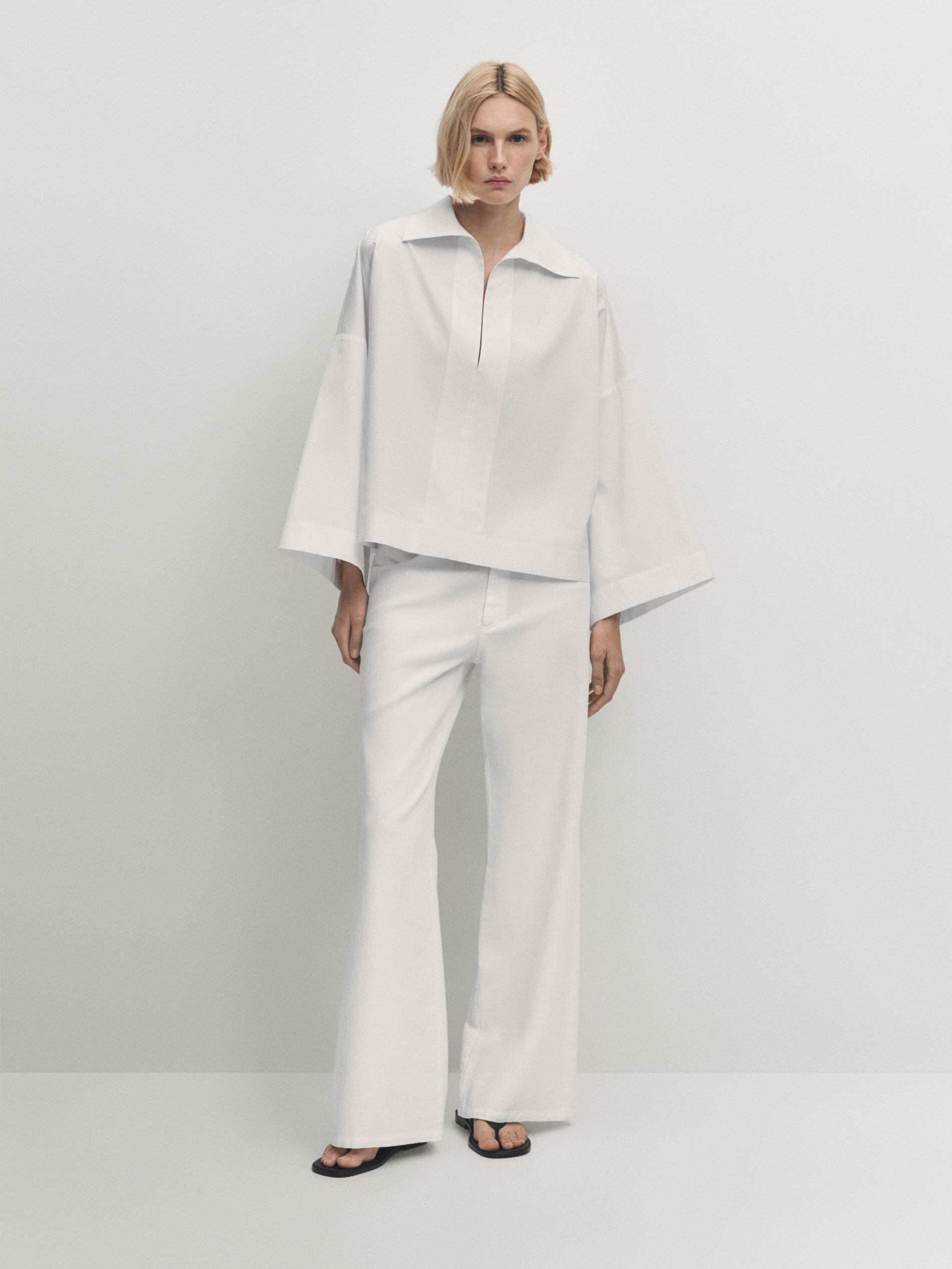 Langbluse aus Popelin mit Polokragen | Massimo Dutti DE