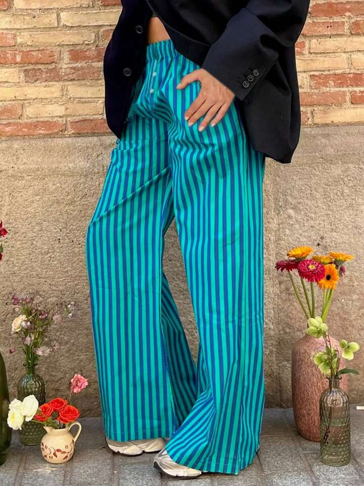 INAWLY Women's Striped Straight Loose Casual Pants | SHEIN