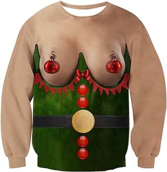 Idgreatim Unisex Ugly Christmas Crewneck Sweatshirt Novelty 3D Graphic Long Sleeve Sweater Shirt | Amazon (US)