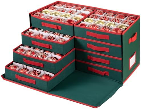 OIAHOMY Christmas Ornament storage Box with Adjustable Dividers, Christmas Storage Container with... | Amazon (US)