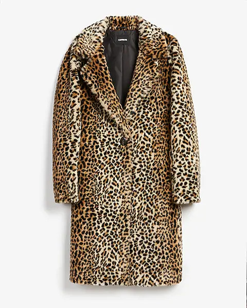 long faux leopard fur coat | Express