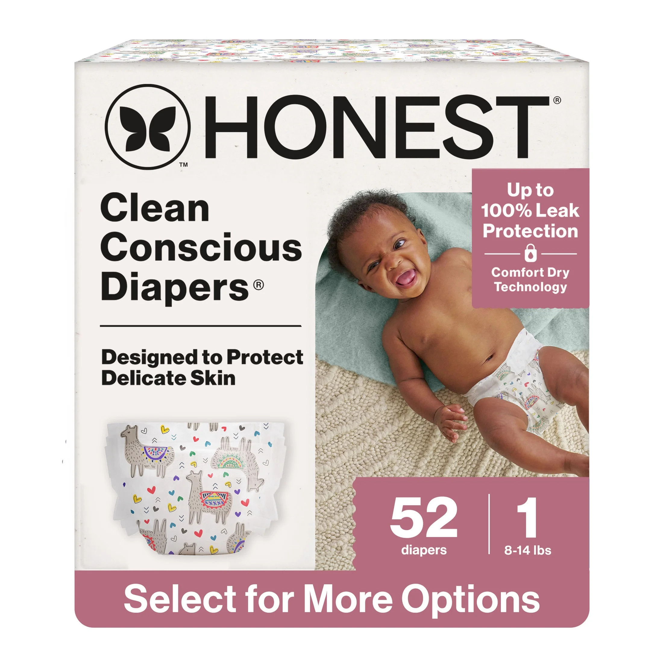 Honest® Clean Conscious Baby Diapers Size 1 (8-14 lbs), Hypoallergenic and Fragrance Free, 52 Count - Walmart.com | Walmart (US)