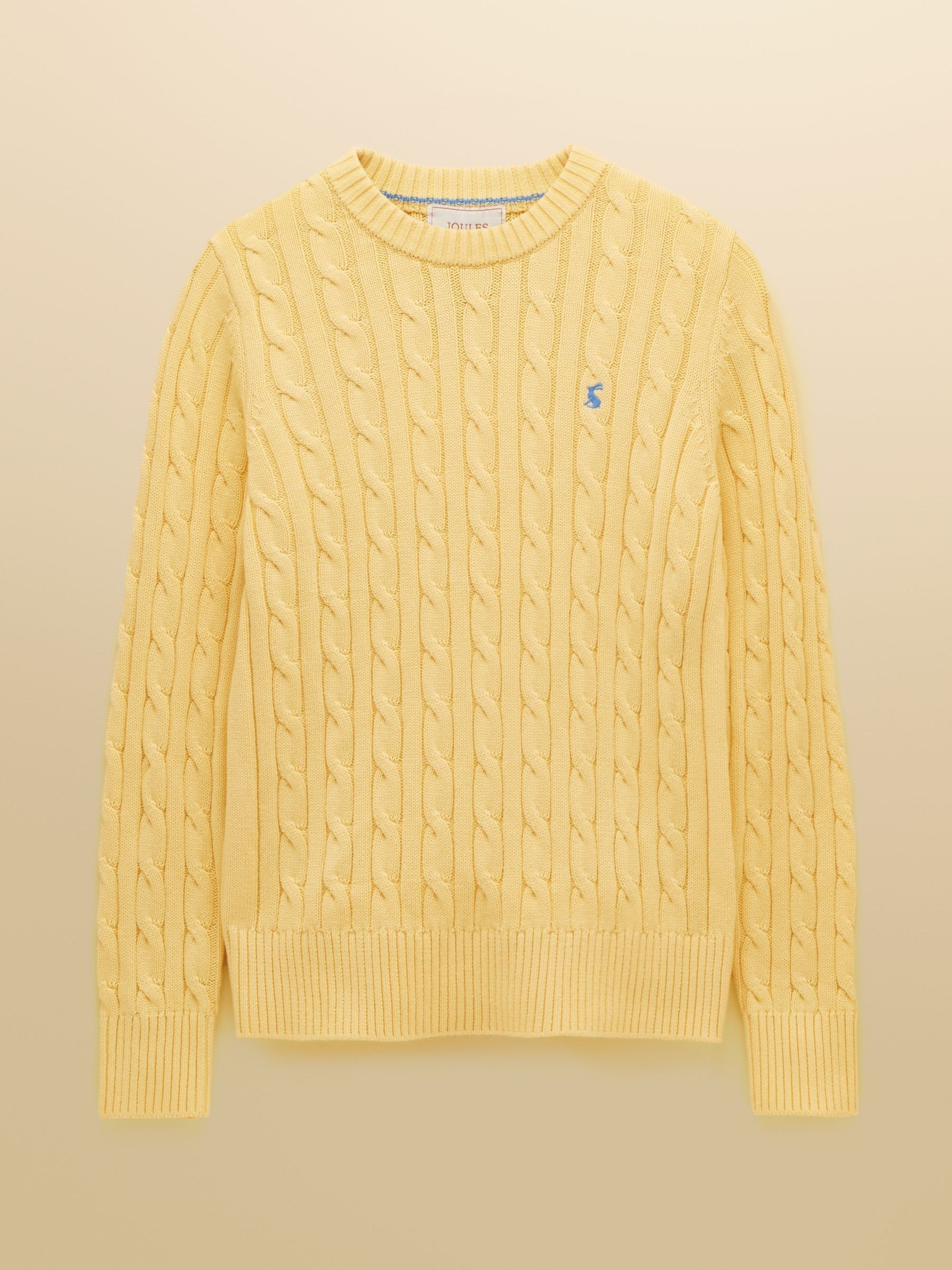 Classic Yellow Crew Neck Cotton Cable Knit Jumper | Joules | Joules