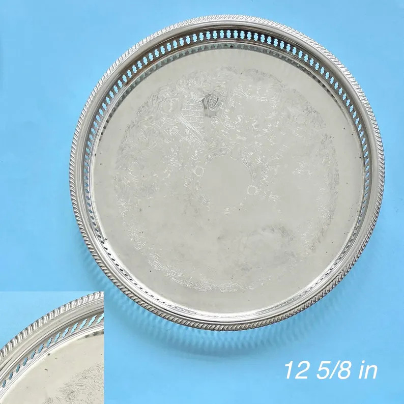 Vintage silver plated round serving tray. Ornate silverware. Gallery tray. Priced individually | Etsy (US)