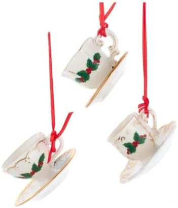 Set of 3 Porcelain Holiday Formal Tea Cup Ornaments by Kurt Adler J7789 | Amazon (US)
