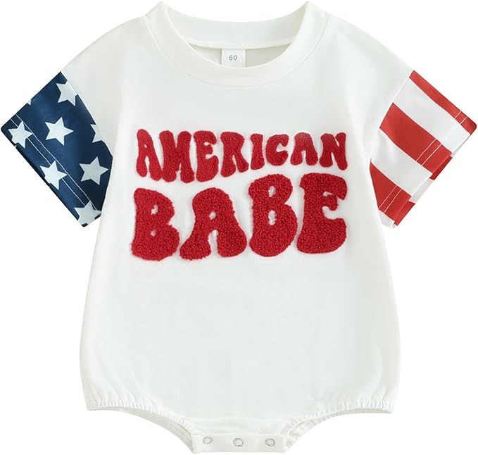 Newborn 4th of July Outfit Baby Boy Girl American Babe Bubble Romper Star Stripe Print Short Slee... | Amazon (US)