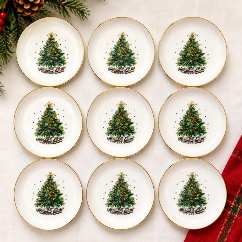 Vintage Salem Christmas Eve Coasters Set of 9 | Viktor Schreckengost Christmas Tree | English Bon... | Etsy (Global)