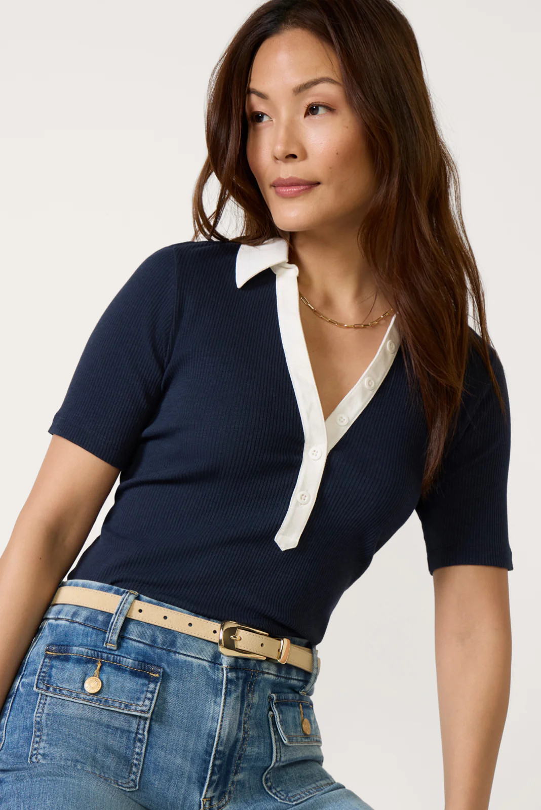 Catie Ribbed Polo Top | Evereve