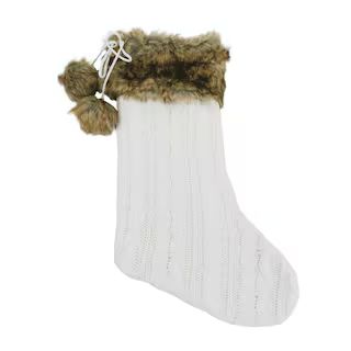 White Cable Knit Stocking with Fur by Ashland® | Michaels Stores