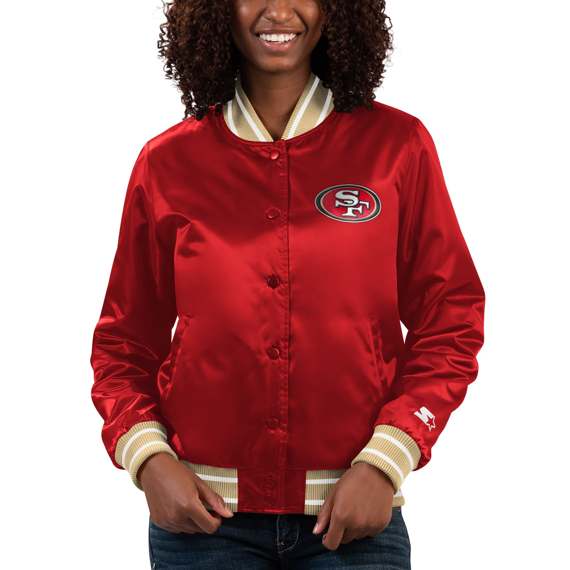 Women's San Francisco 49ers Starter Scarlet Full Count Satin Full-Snap Varsity Jacket | NFL Shop