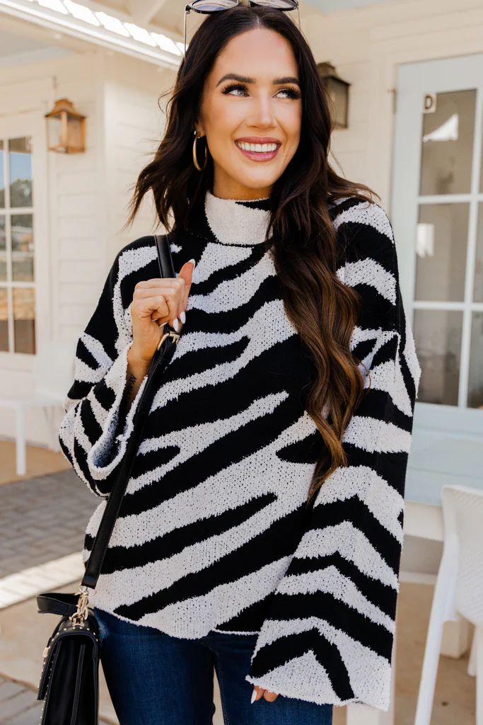 So Persuasive Black Zebra Print Sweater | The Mint Julep Boutique