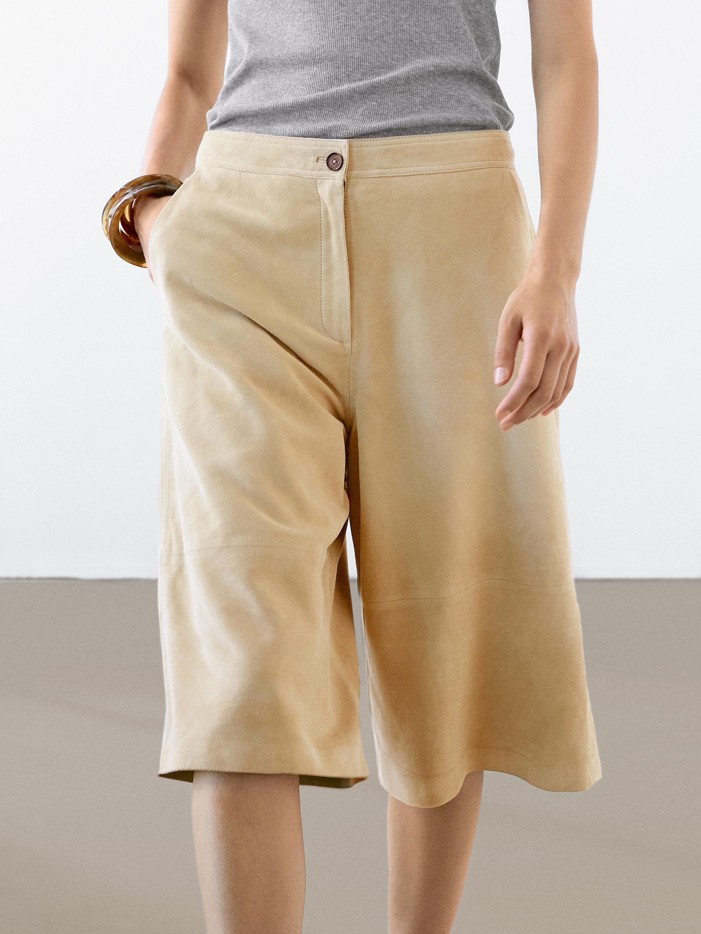 Long suede leather Bermuda shorts | Massimo Dutti US