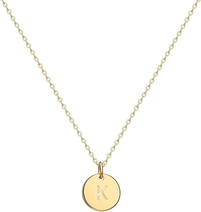 Valloey Rover Initial Necklaces for Women 14K Gold Plated Letter Necklce Disc Pendant | Amazon (US)