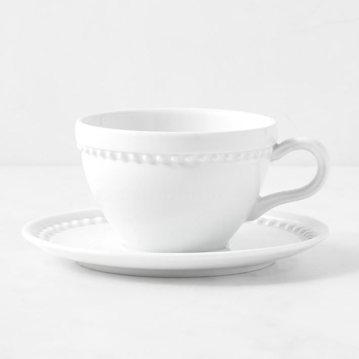 Pillivuyt Beaded Coupe Porcelain Cups & Saucers | Williams-Sonoma