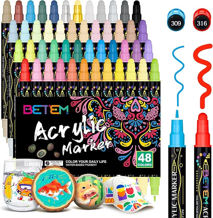 Betem 48 Colors Dual Tip Acrylic Paint Pens Markers, Premium Acrylic Paint Markers Stocking Stuff... | Amazon (US)