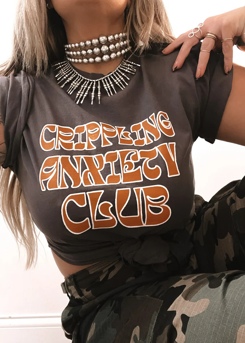 CRIPPLING ANXIETY CLUB SIDE SLIT TEE | Pebby Forevee