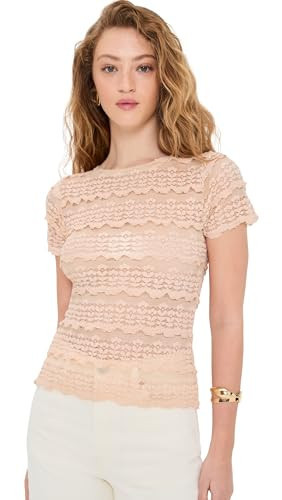 Free People Women's Angelina Lace Tee, Tea, S | Amazon (US)