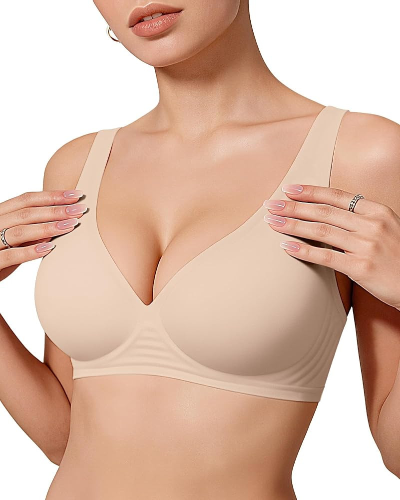 OEAK Womens Jelly Bras Wireless Deep V Bralette Comfy Push Up Tshirt Bras | Amazon (US)