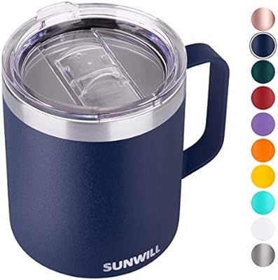 SUNWILL 14 oz Coffee Mug, Vacuum Insulated Camping Mug with Lid, Double Wall Stainless Steel Trav... | Amazon (US)