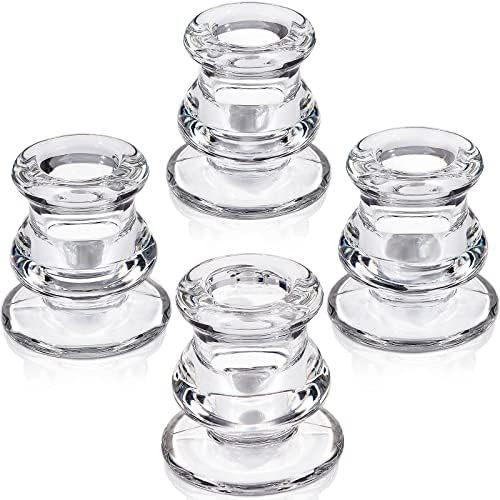 NITIME Candlestick Holders Set of 4 - Taper Candle Holders for Table Centerpiece - Thick Glass Candl | Amazon (US)