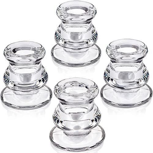 NITIME Candlestick Holders Set of 4 - Taper Candle Holders for Table Centerpiece - Thick Glass Candl | Amazon (US)