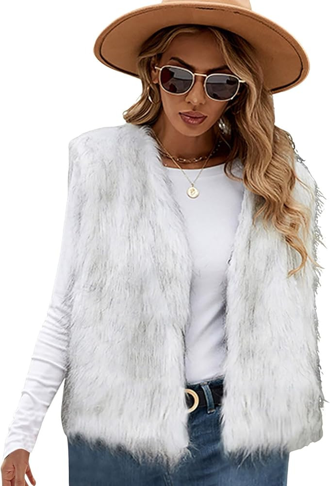 Women Fall Faux Fur Vest Fashion Sleeveless Cardigan Coat Vacation Party Travel Fleece Coats Fall... | Amazon (US)