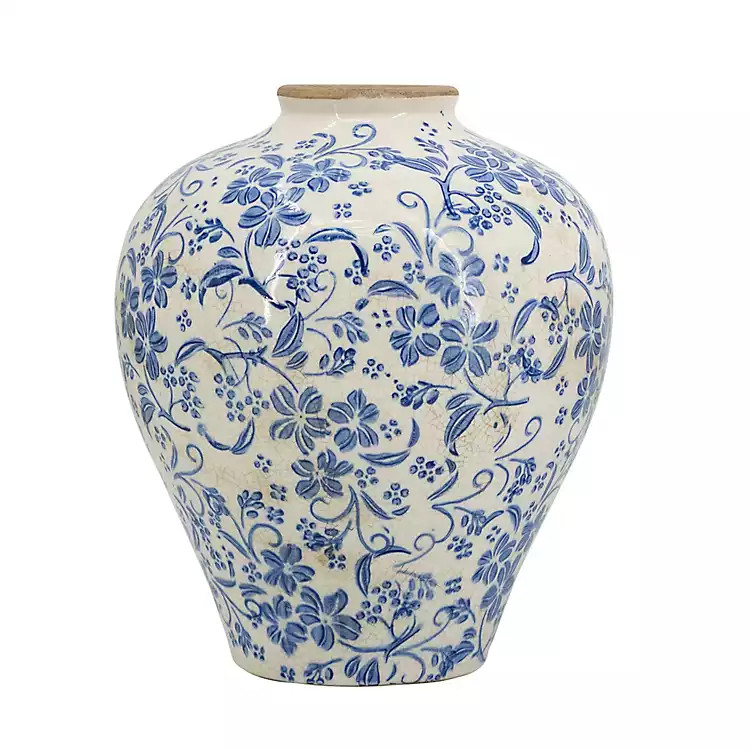 Blue and White Floral Urn Ceramic Vase, 11 in. | Kirklands