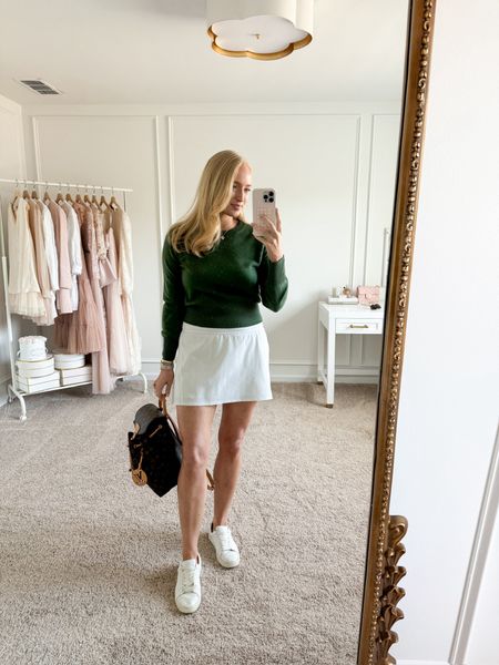 Masters Outfit Idea- Pair this cashmere crewneck sweater from J.Crew with this high rise tennis skirt from Lululemon and white sneakers for a casual and stylish look  

#LTKstyletip #LTKfitness