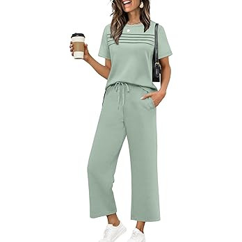 WIHOLL Two Piece Sets for Women Summer Spring Travel Vacation Outfits Short Sleeve Lounge Sets Si... | Amazon (US)