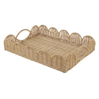 Scalloped Rattan Serving Tray with Handles – Handwoven Natural Wicker Decorative Tray for Coffee Table, Ottoman, Kitchen & Entertaining, 16"x12"x3" | Wayfair North America