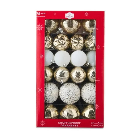 Champagne Shatterproof Christmas Ball Ornaments, 9.5 in, 75 Count, by Holiday Time | Walmart (US)