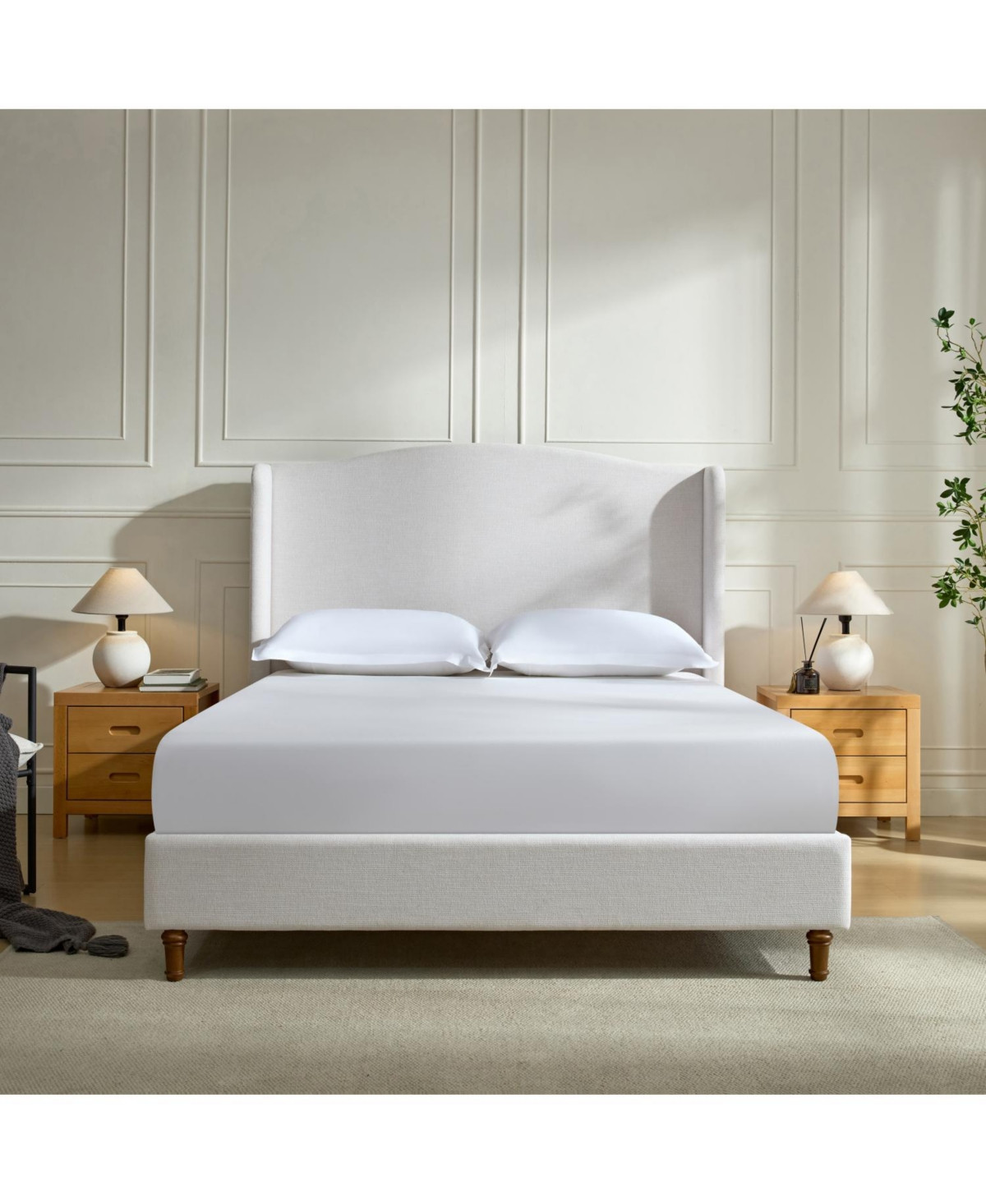 Streamdale Furniture Hannah King Upholstered Wingback Bed with 54" Headboard, Ivory Chenille Look - Ivory | Macy's