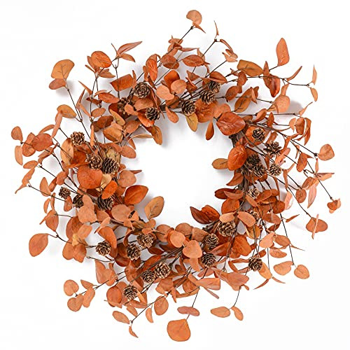 Artificial Fall Wreath Autumn Wreath with Eucalyptus Leaves,Pinecones for Front Door Farmhouse Indoor Outdoor Festival Home Decor | Amazon (US)