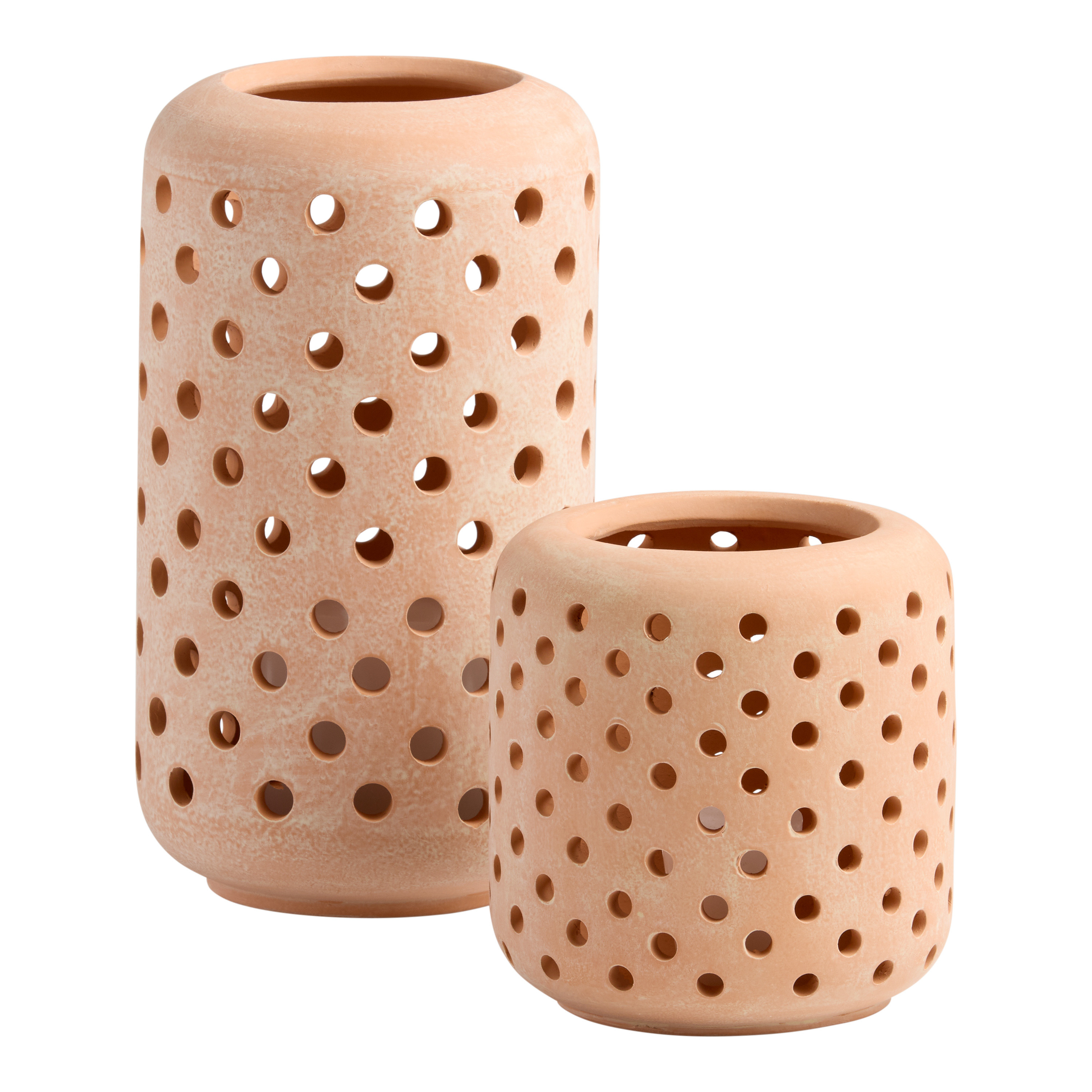 Gia Washed Terracotta Lattice Hurricane Candle Holder | World Market