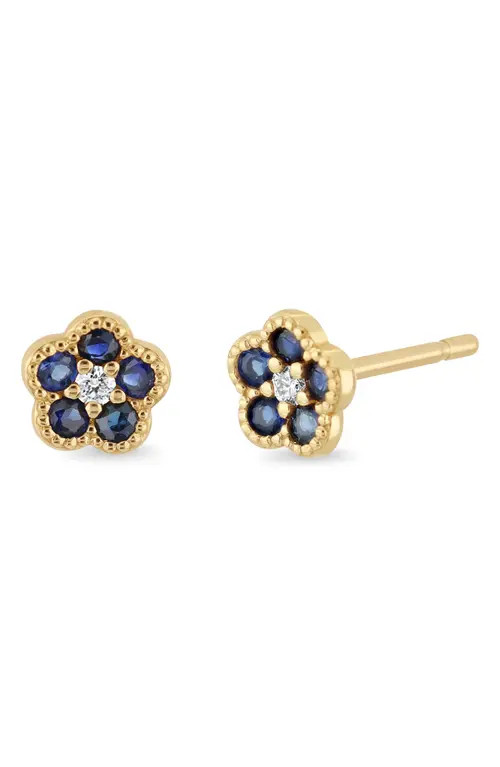 Bony Levy El Mar Diamond & Gemstone Flower Stud Earrings in 18K Yellow Gold/sapphire at Nordstrom | Nordstrom