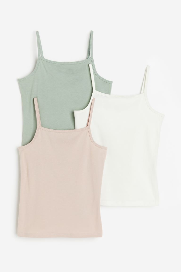 3-pack Cotton Tank Tops - Powder pink/white/sage green - Kids | H&M US | H&M (US + CA)