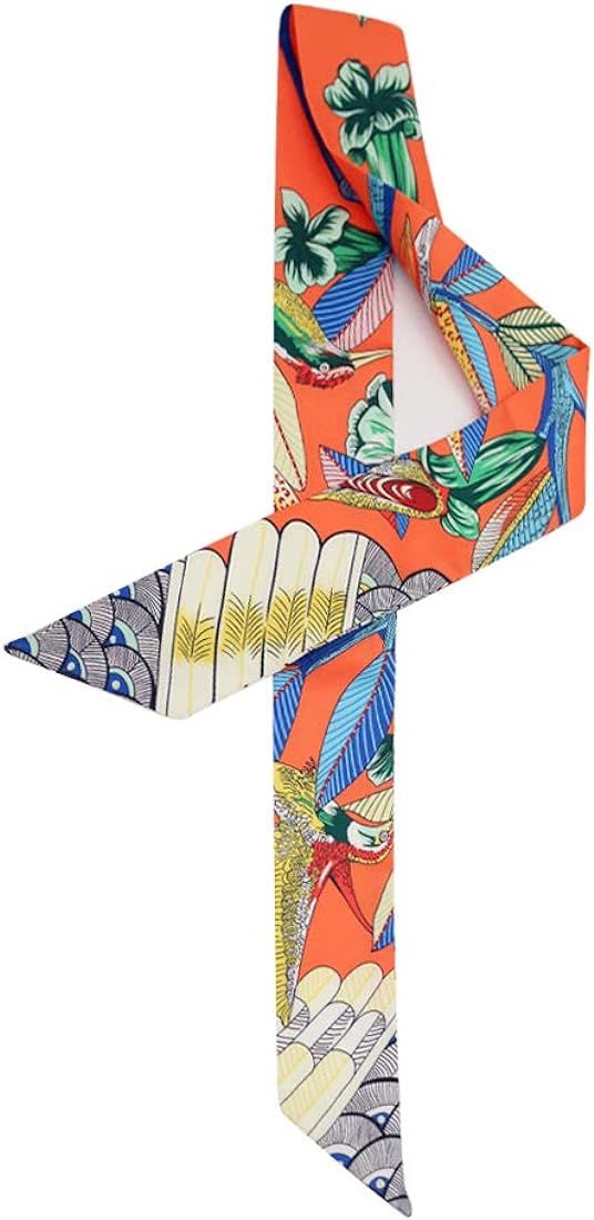 IMLECK Fashion Natural Flower Bird Printing Handbag Handle Ribbon Scarf Neck Scarf for Women | Amazon (US)