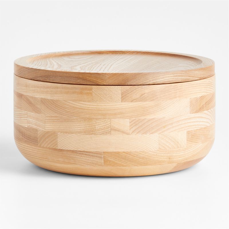 Arla Ash Wood Round Serving Bowl with Portable Lid | Crate & Barrel | Crate & Barrel