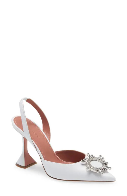 Amina Muaddi Begum Glass Pointed Toe Slingback Pump in Nappa White at Nordstrom, Size 10Us | Nordstrom