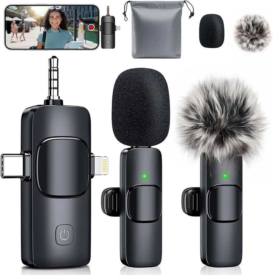 Mini Microphone, 3 in 1 Wireless Lavalier Microphones for iPhone, iPad, Camera and Android Device... | Amazon (US)