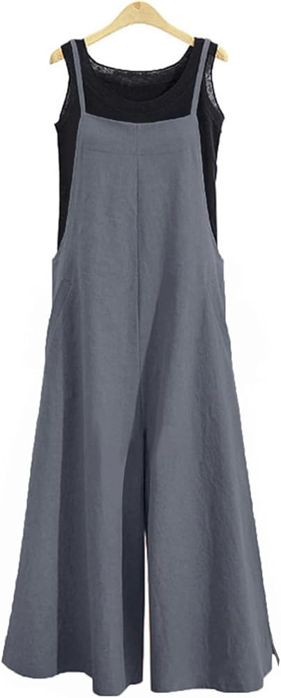 YESNO Women Casual Loose Long Bib Pants Wide Leg Jumpsuits Baggy Cotton Rompers Overalls with Poc... | Amazon (US)